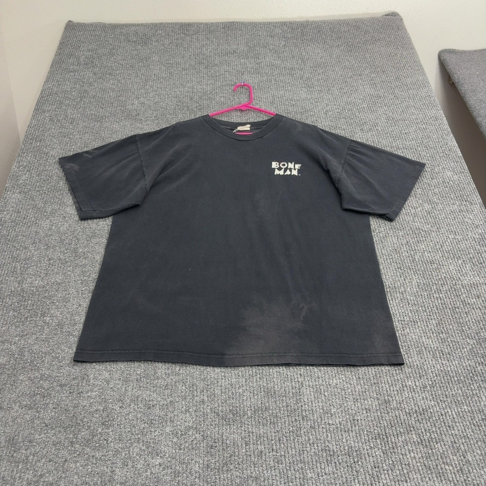 Vintage Soccer Bone Man T Shirt Mens XXL Black Cotton Graphic Sun Faded Grunge